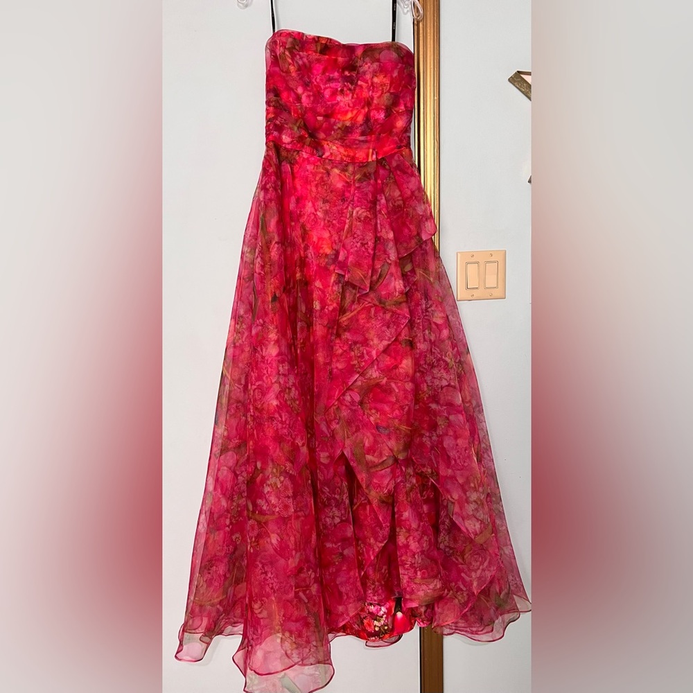 Theia Pink and Red Floral Dress